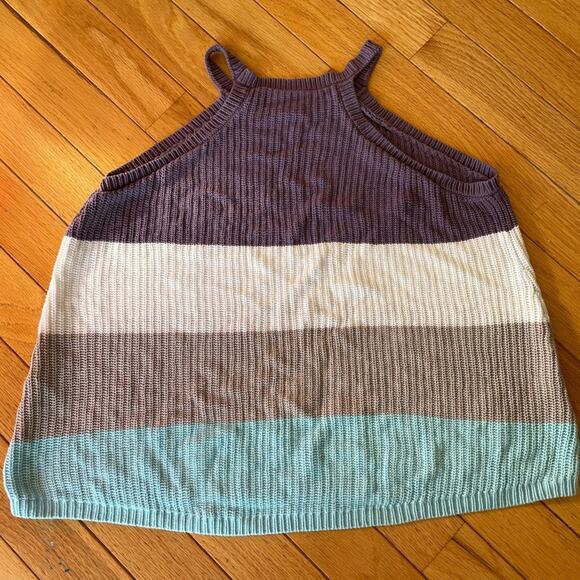 Womens Knit Sleeveless Top XS Blue White Summer Striped Halter - Picture 3 of 4